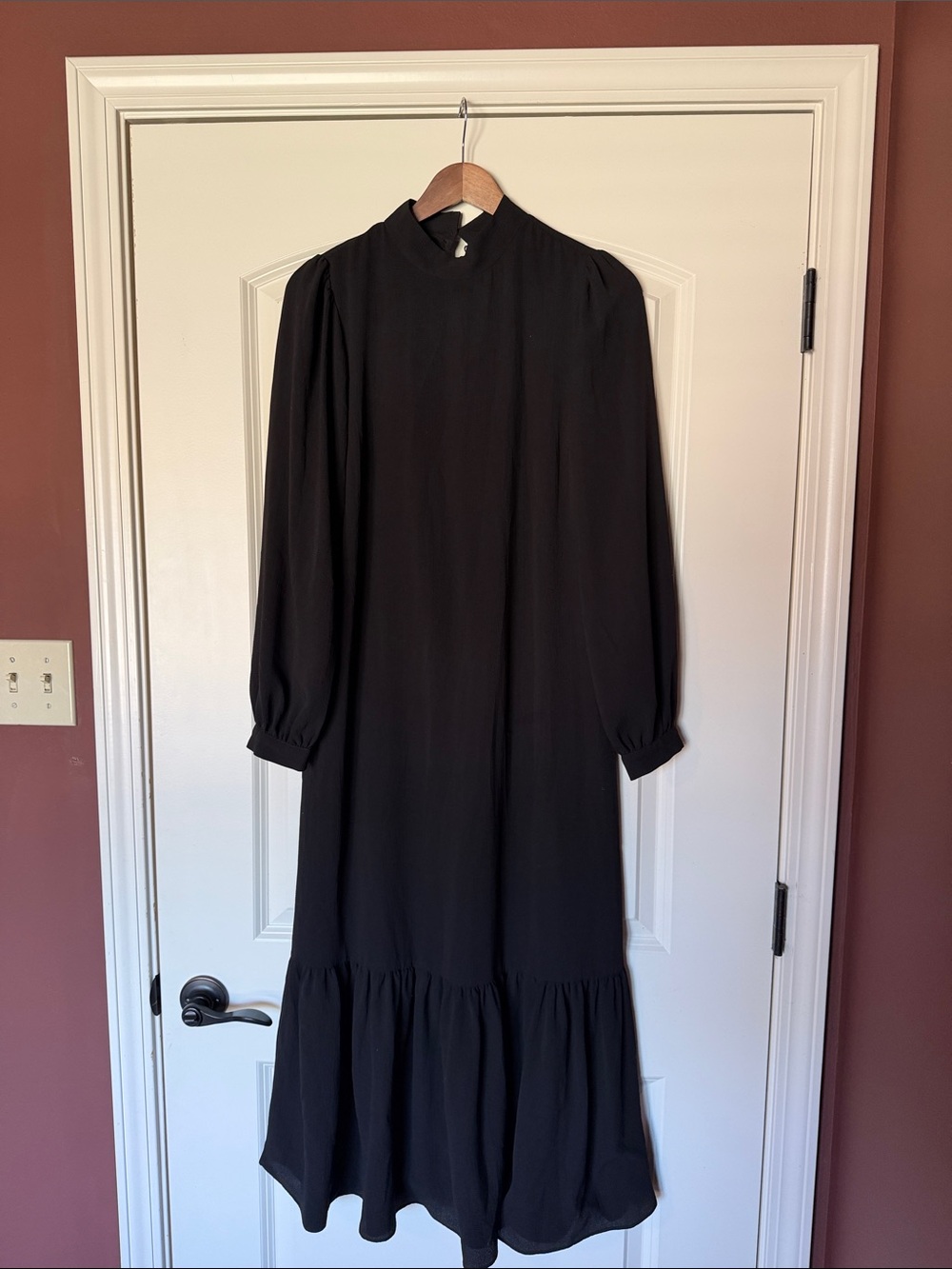 ASOS Black Long Sleeve Maxi Dress with Gathered Hem
